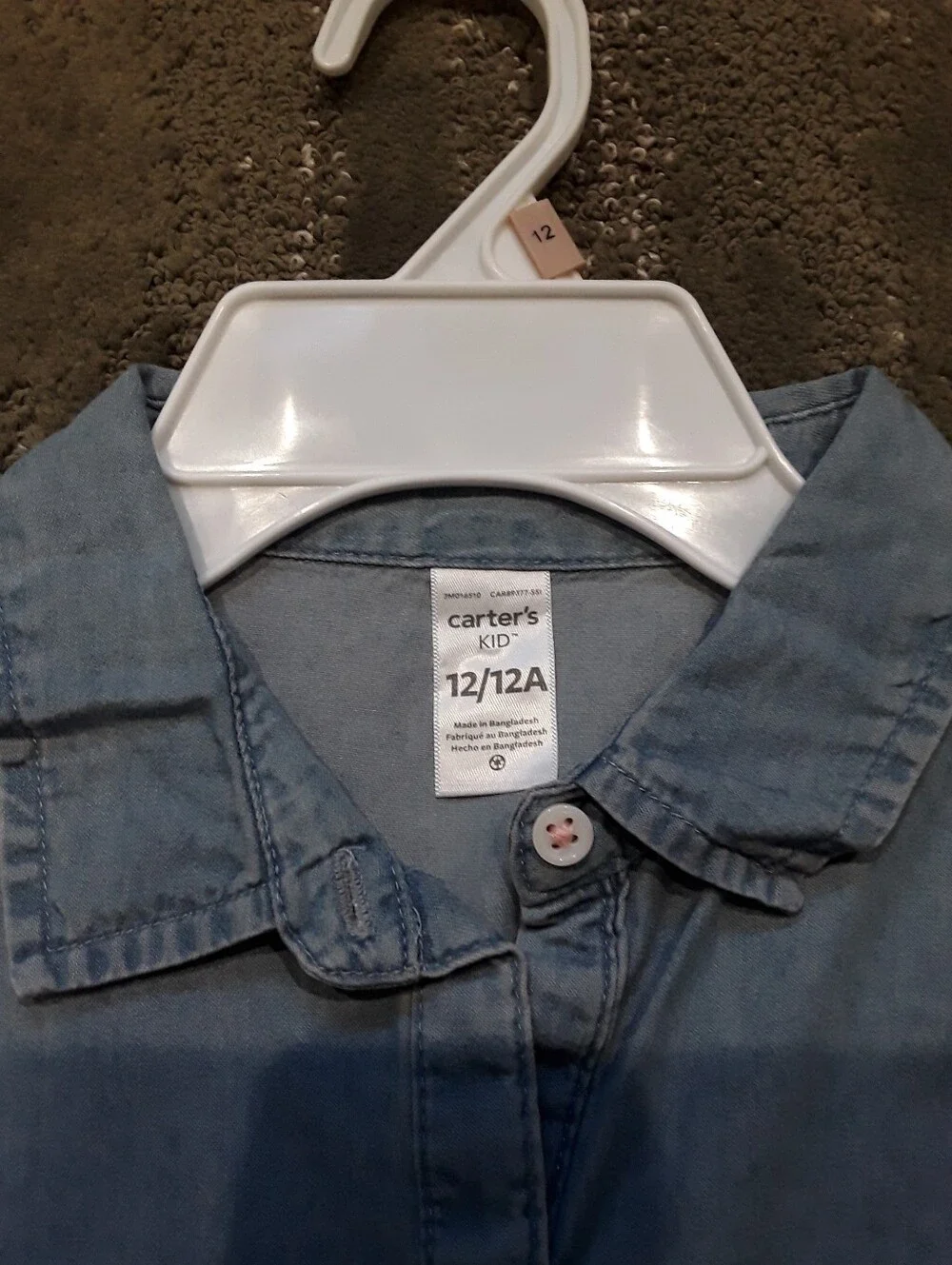 Carters Size 12 Blue Chambray (Soft Denim) Shirt Dress with Waist tie